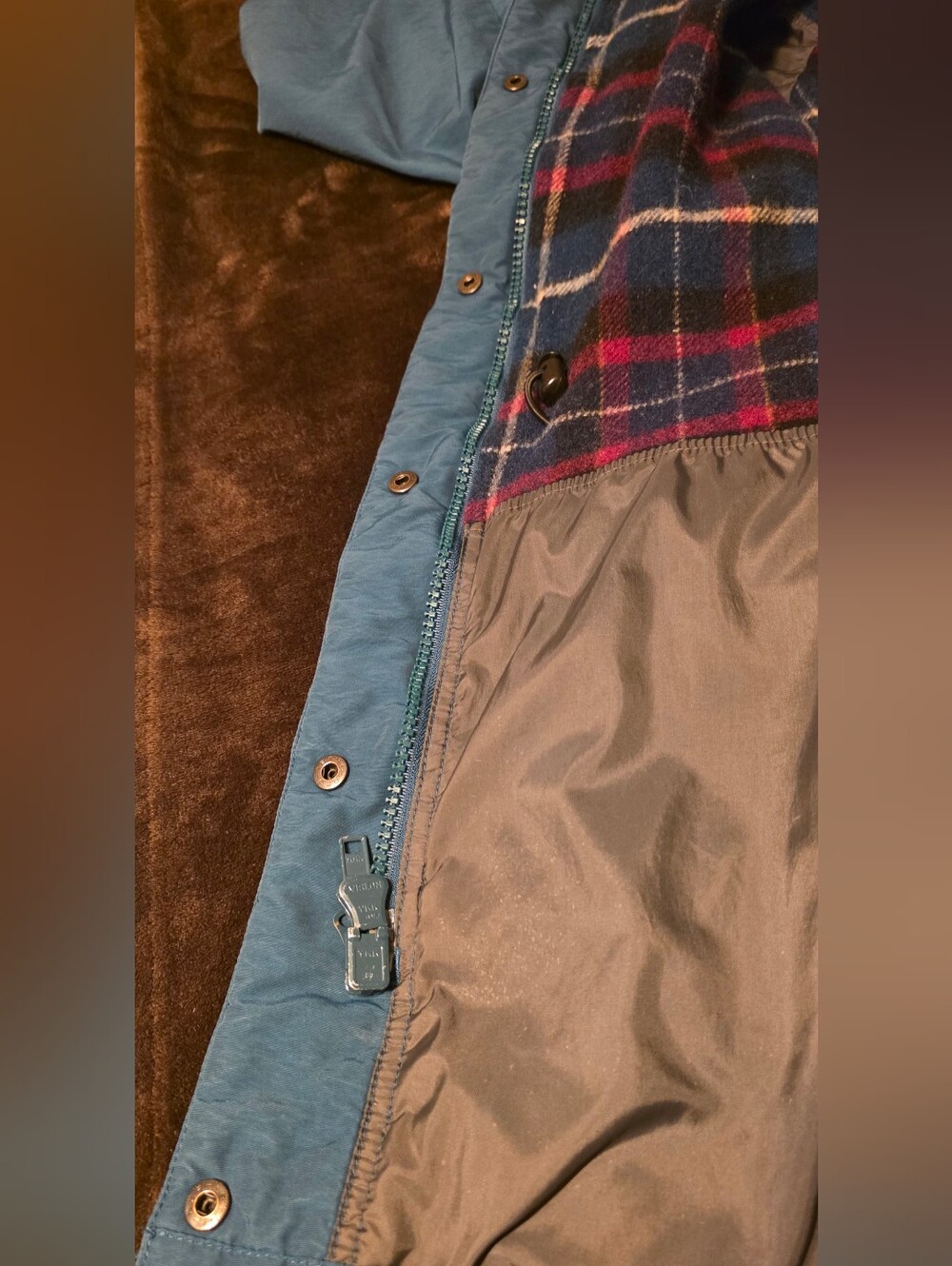 Vintage 80s Woolrich Wool Lined Hooded Mountain Parka Teal Men's L Gorpcore - Picture 8 of 10